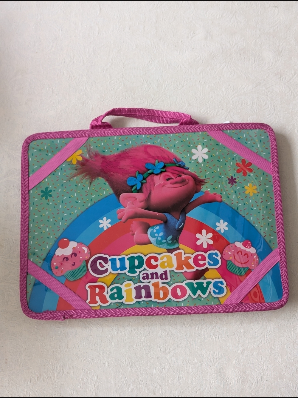 Trolls Poppy Cupcakes & Rainbows Pink Insulated Lunch Bag Zip Handle 2 Comp
